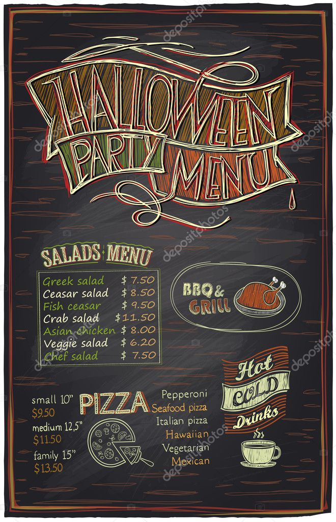 chalkboard halloween party menu stock vector slena 125053448