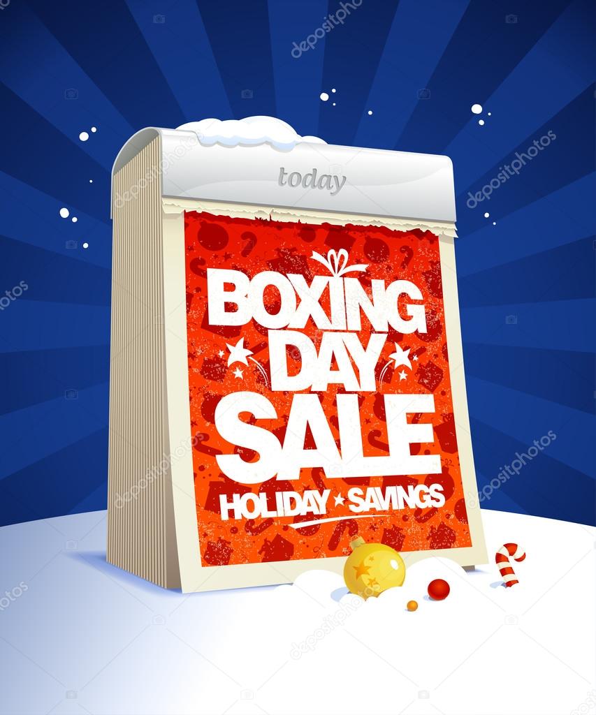 Boxing day sale design with tear-off calendar, winter holiday savings