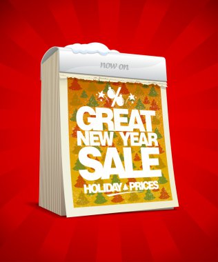 Great new year sale banner, tear-off calendar, winter holiday prices clipart