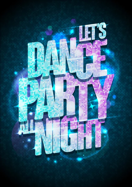 Let's dance party alle nacht poster met blauwe en roze mode kop — Stockvector