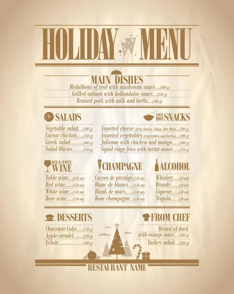 Lista de menu de férias com pratos e bebidas —  Vetores de Stock