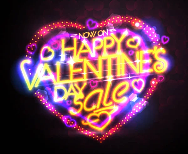 Happy Valentine's day verkoop neon poster, besparingen van de vakantie — Stockvector