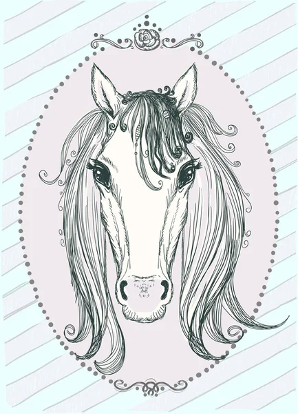 Söt häst grafisk illustration, vintagestil — Stock vektor