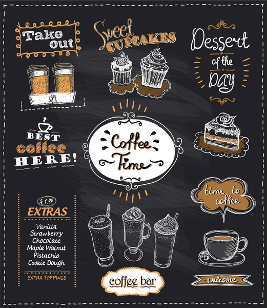 Kaffe tid chalkboard designar för café eller restaurang. — Stock vektor