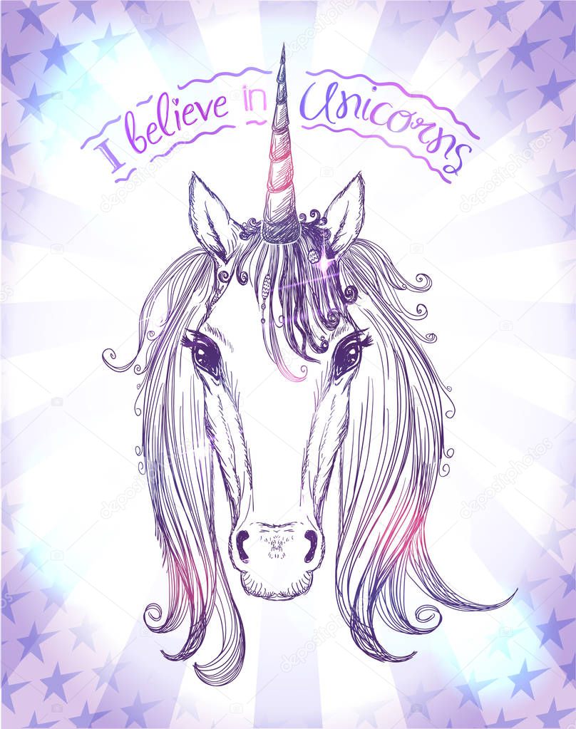 I believe in unicorns, graphic vector illustration, t-shirt design concept, quote card