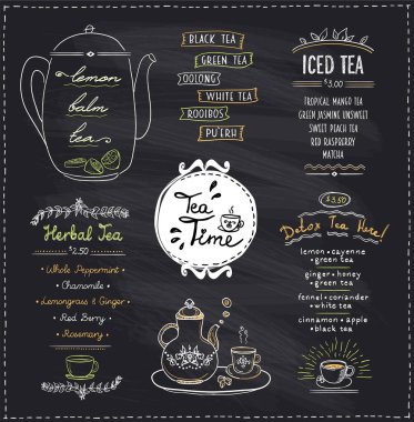 Kara tahta çay saati menü listesinden kafe ya da Restoran için set tasarımlar