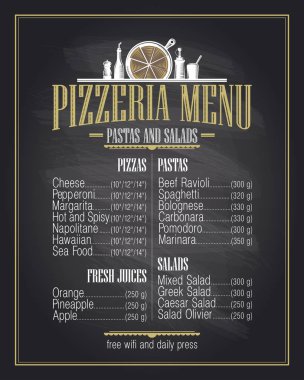 Pizzacı menü listesi tasarımı tebeşir