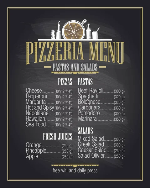 Kreda krawiecka projektowanie listy menu pizzeria — Wektor stockowy