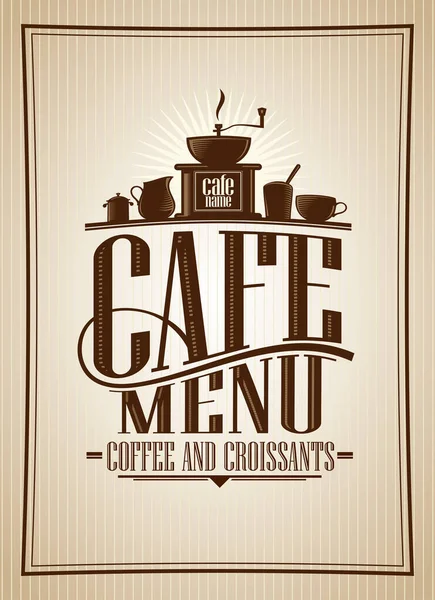 Café menu café e croissants vintage estilo vetor ilustração — Vetor de Stock