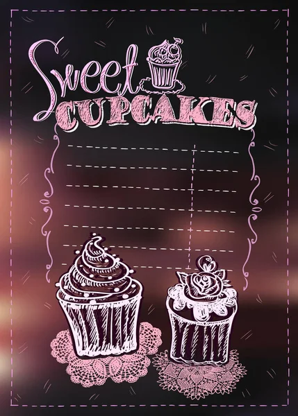 Dulces cupcakes lista de menú — Vector de stock