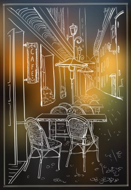 Gece eski kasaba vektör kroki sokak Cafe