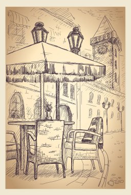 Eski kasaba grafik kroki sokak Cafe