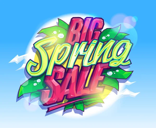 Big spring verkoop banner, verse lente ontwerpconcept — Stockvector