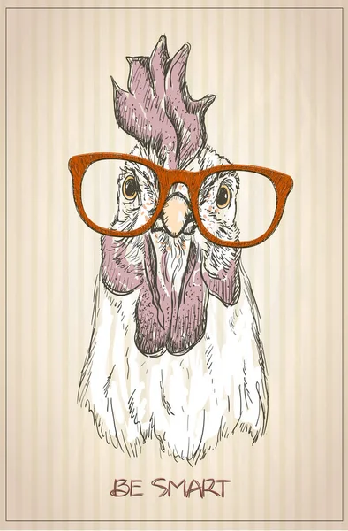 Retrato gráfico de galinha ou galo, vista frontal — Vetor de Stock