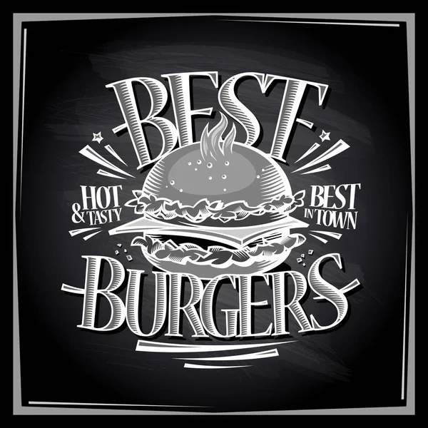 En iyi sıcak ve lezzetli hamburger kara tahta yemek listesi — Stok Vektör