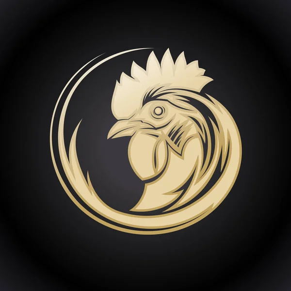 Symbole logo doré avec tête de coq — Image vectorielle