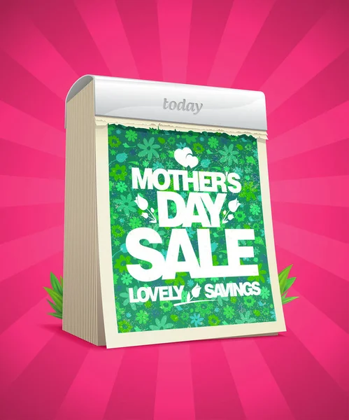 Cartaz do vetor da venda do dia das mães com calendário do rasgo-fora — Vetor de Stock