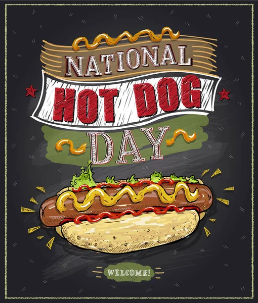 National hot dog day chalkboard poster — Stock Vector