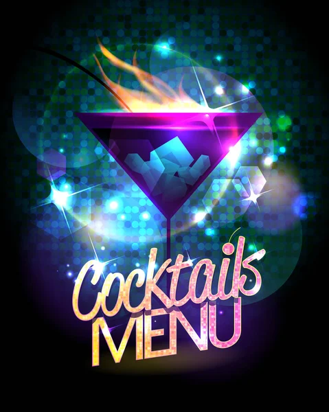 Menu cocktails design vectoriel brillant avec cocktail brûlant — Image vectorielle