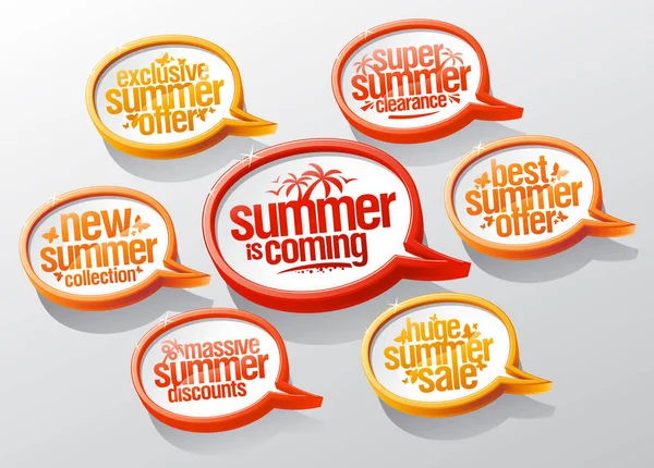 De zomer is komende verkoop stickers set — Stockvector