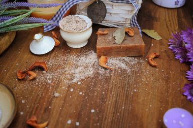 El yapımı Organik Bitkisel sabun ile otantik arka plan