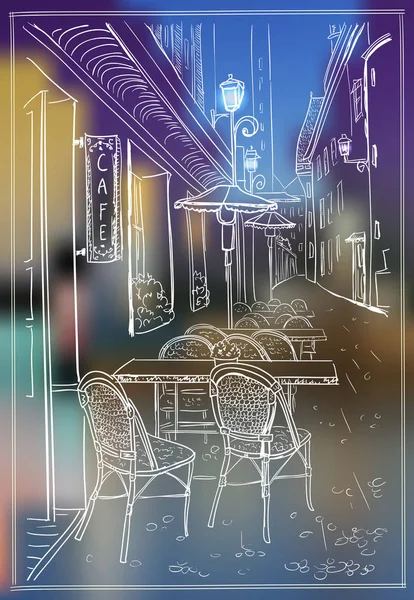 夜の町の古い通りカフェ — ストックベクタ