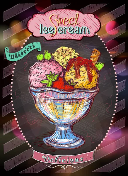 Ice cream and desserts menu design — Stock Vector