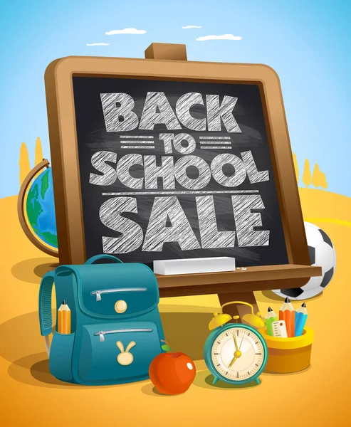 Geri okul Satılık poster konseptiyle için kara tahta