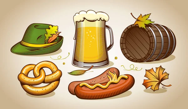 Oktoberfest-Symbole und Symbole — Stockvektor