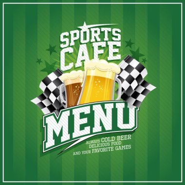 Bira bardağı ve Damalı bayrak ile spor Cafe menü