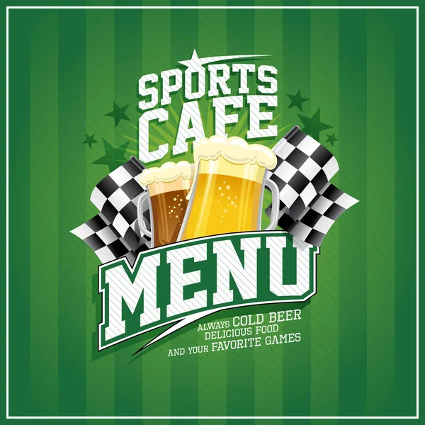 Bira bardağı ve Damalı bayrak ile spor Cafe menü