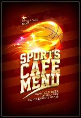 Alev basketbol topu ile spor Cafe menü kartı