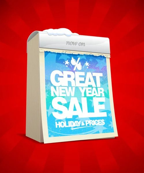 Great new year sale poster design with tear-off calendar — Stock Vector