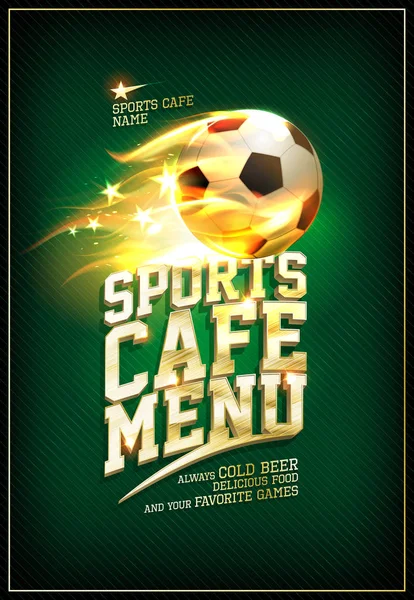 Conceito de cartão de menu de café esportivo com bola de futebol — Vetor de Stock