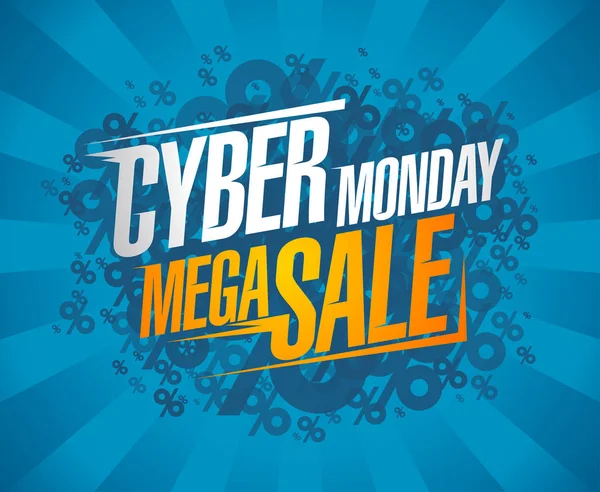 Cyber monday mega sale, clearance discounts poster — Stock Vector