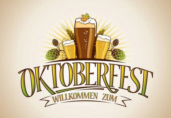 Oktoberfest லோகோ அடையாள வடிவமைப்பு பீர் கிளாஸ்களுடன் காக்னெப்ட் — ஸ்டாக் வெக்டார்