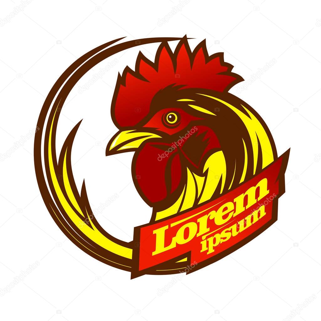 Logo design with rooster and empty space ribbon