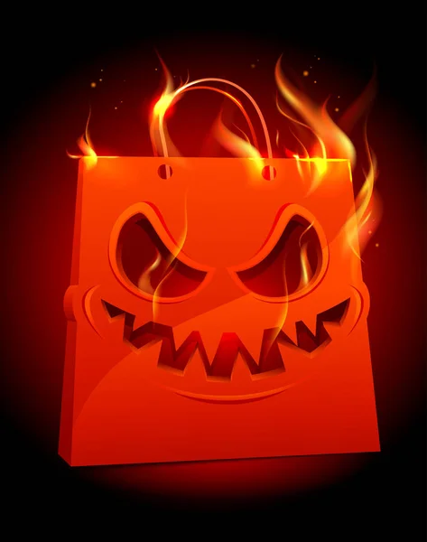 Burning spaventoso sacchetto di carta rossa — Vettoriale Stock