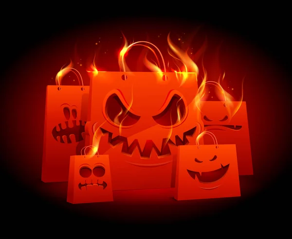 Burning scary red paper bags — Stock Vector