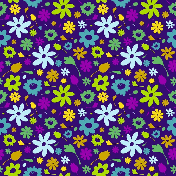 Lindo patrón de vector sin costura, flores vibrantes — Archivo Imágenes Vectoriales