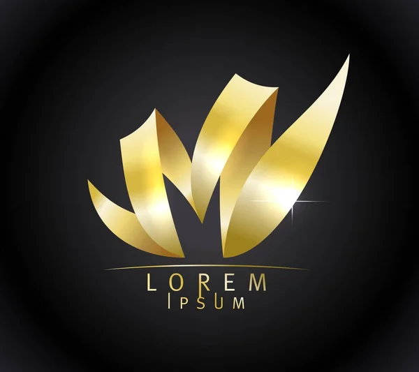 Chic oro M letra logo concepto — Vector de stock