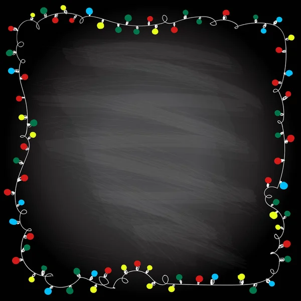 Marco simple con luces de guirnalda sobre un fondo de pizarra — Archivo Imágenes Vectoriales