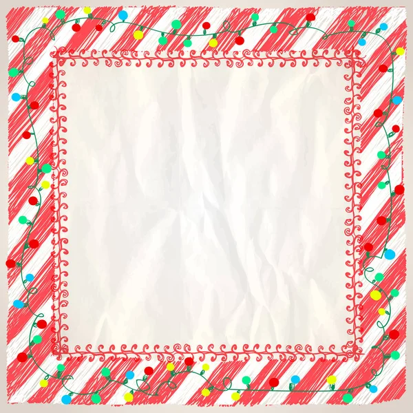Frame with garland lights and red stripes on a paper — Stock Vector