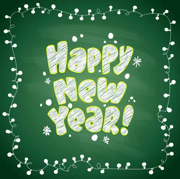 Gelukkig Nieuwjaar groene krijtbord met frame — Stockvector