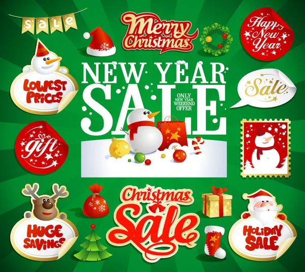 Yeni yıl ve Noel satış vektör tasarımları ve çıkartmalar — Stok Vektör