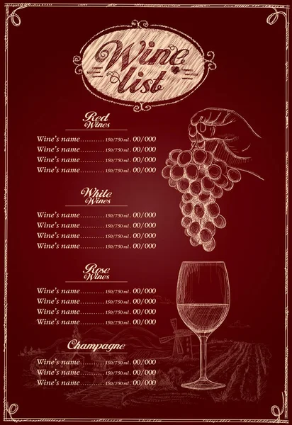 Menu de carta de vinhos ilustração gráfica com cacho de uva — Vetor de Stock