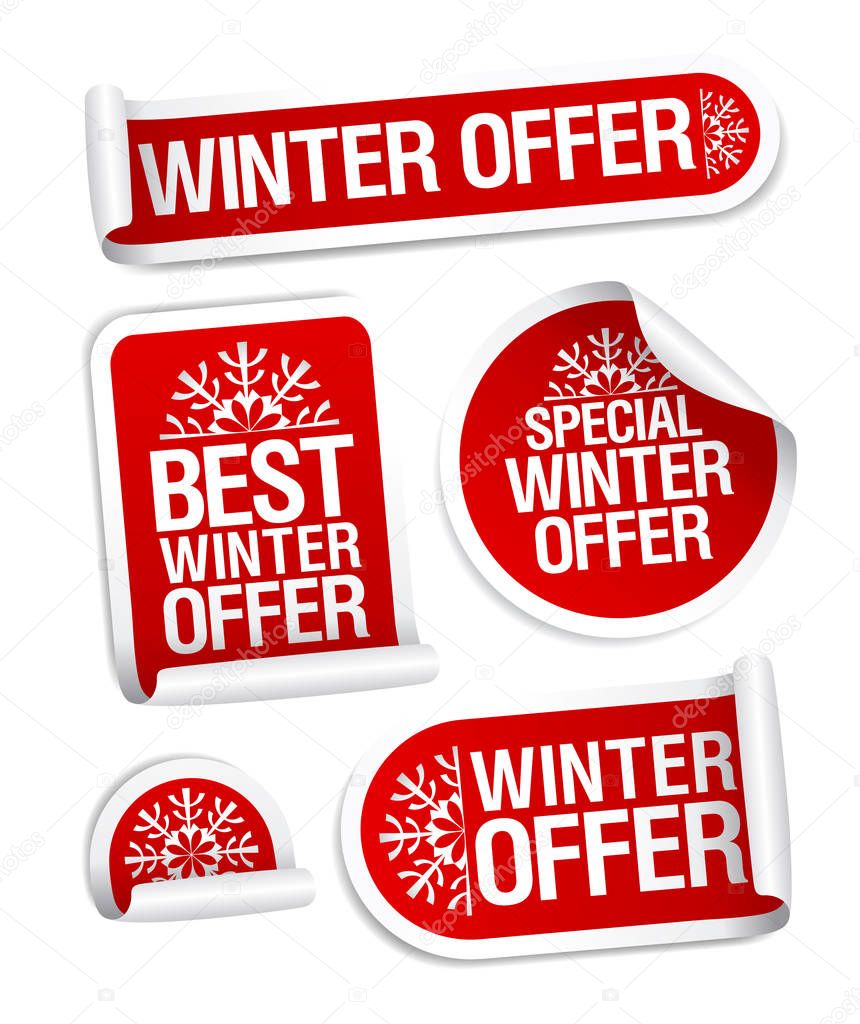 Winter offer stickers set