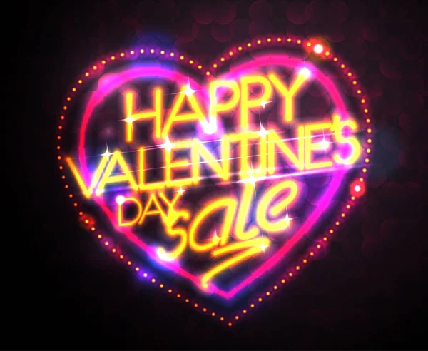 Fröhliche Valentinstag Verkauf Neon-Stil Banner — Stockvektor