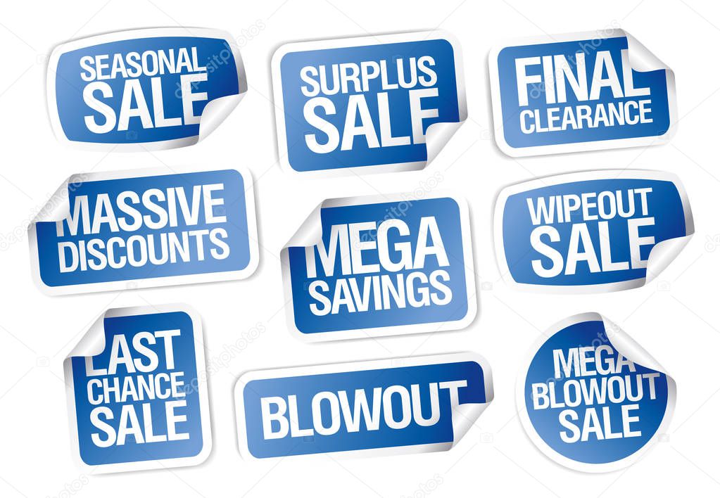 Sale stickers set - massive discounts, mega savings
