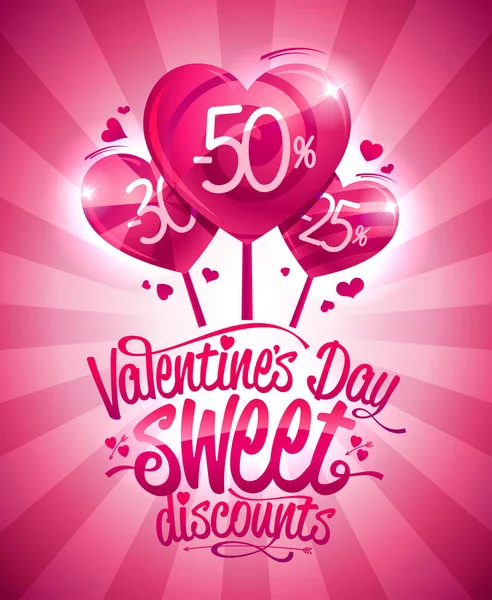 Valentine's dag zoete kortingen verkoop posterontwerp — Stockvector